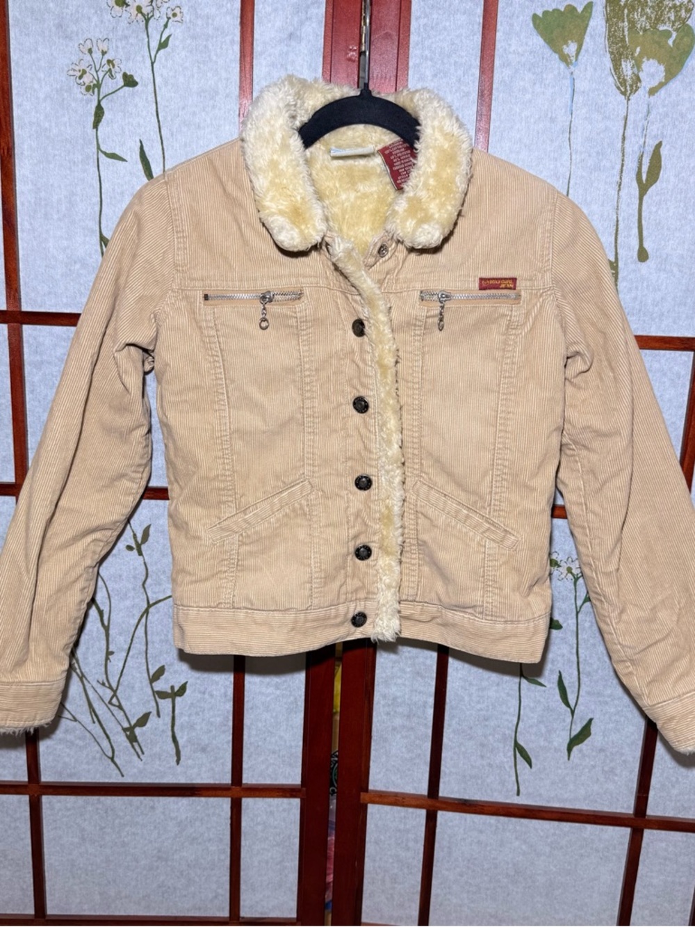 VTG Roxy Girl Jeans Corduroy Jacket Faux Fur size Large